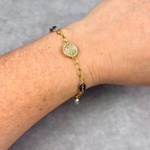 Freida Rothman Gold Over Sterling Silver Mother of Pearl CZ Link Bracelet